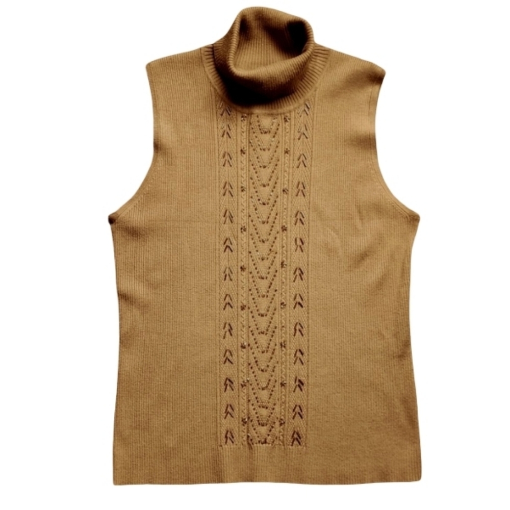 Requirements‎ XL Tan Beaded Turtleneck Ribbed Knit Tank Top Business Casual